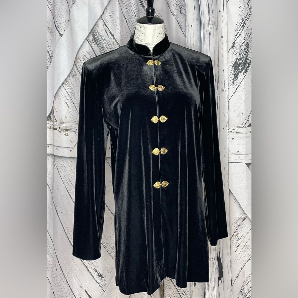 Vintage JBS Black Velvet Jacket Gold Clasps Size 12